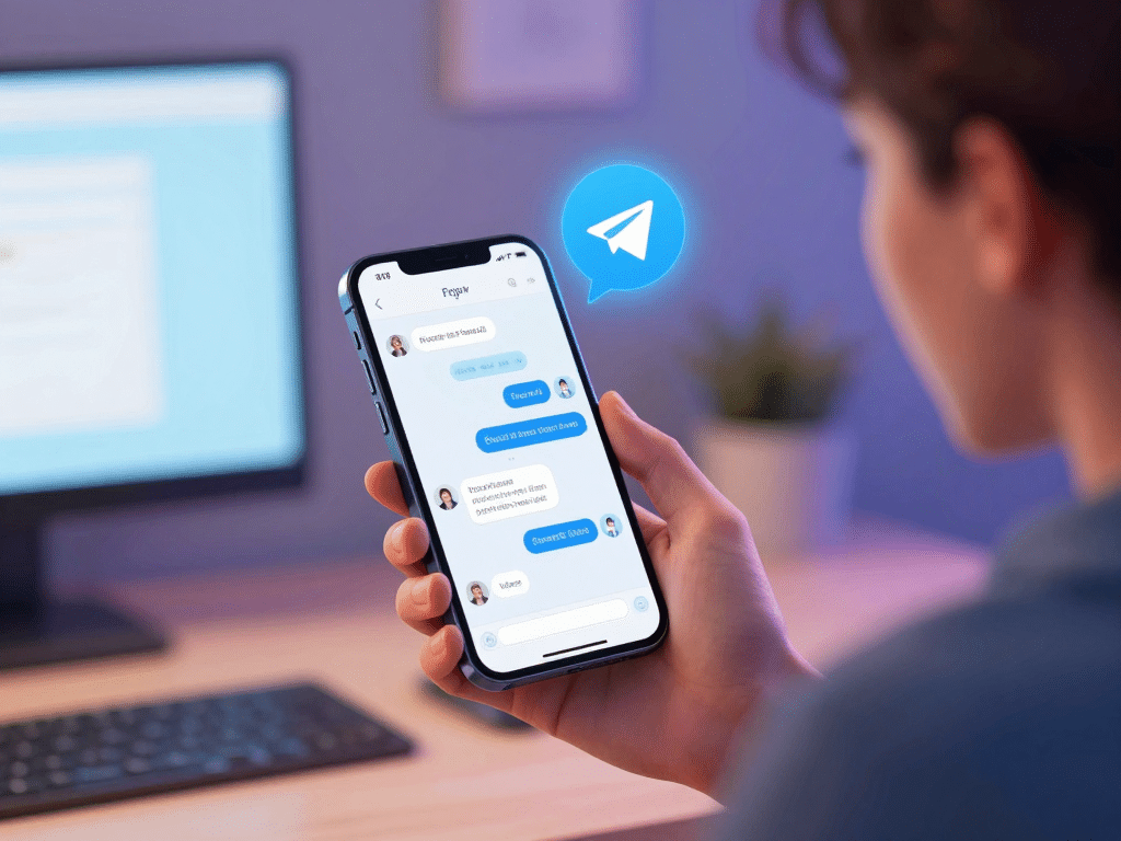 Người Dùng Cầm Điện Thoại Hiển Thị Giao Diện Telegram Bot Nhận Mã Xác Thực Sunwin, Bàn Làm Việc Hiện Đại Với Ánh Sáng Dịu Nhẹ Và Biểu Cảm Vui Vẻ Người dùng cầm điện thoại hiển thị giao diện Telegram Bot nhận mã xác thực Sunwin, bàn làm việc hiện đại với ánh sáng dịu nhẹ và biểu cảm vui vẻ