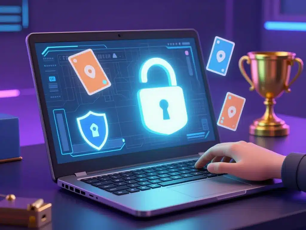 Người Chơi Đăng Ký An Toàn Giải Đấu Bài Sunwin 2026 Trực Tuyến Trên Laptop Với Biểu Tượng Khóa Và Khiên Bảo Mật Nổi Bật Người chơi đăng ký an toàn giải đấu bài Sunwin 2026 trực tuyến trên laptop với biểu tượng khóa và khiên bảo mật nổi bật